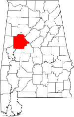Map of Alabama showing Tuscaloosa County - Click on map for a greater detail.
