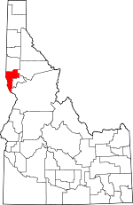 Map of Idaho showing Nez Perce County - Click on map for a greater detail.