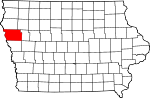 Map of Iowa showing Woodbury County - Click on map for a greater detail.