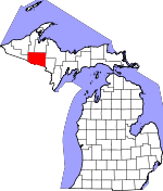 Map of Michigan showing Iron County - Click on map for a greater detail.
