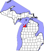 Map of Michigan showing Leelanau County - Click on map for a greater detail.