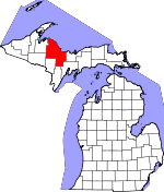Map of Michigan showing Marquette County - Click on map for a greater detail.