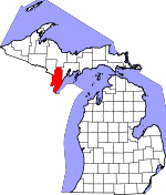 Map of Michigan showing Menominee County - Click on map for a greater detail.