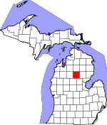Map of Michigan showing Roscommon County - Click on map for a greater detail.