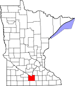 Map of Minnesota showing Blue Earth County - Click on map for a greater detail.