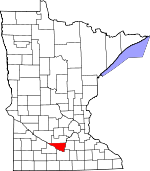 Map of Minnesota showing Nicollet County - Click on map for a greater detail.