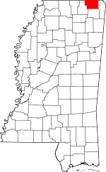 Map of Mississippi showing Alcorn County - Click on map for a greater detail.