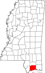 Map of Mississippi showing Harrison County - Click on map for a greater detail.