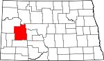 Map of North Dakota showing Dunn County - Click on map for a greater detail.