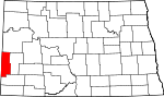 Map of North Dakota showing Golden Valley County - Click on map for a greater detail.