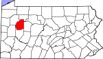 Map of Pennsylvania showing Clarion County - Click on map for a greater detail.
