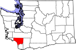 Map of Washington showing Cowlitz County - Click on map for a greater detail.