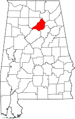 Map of Alabama showing Blount County - Click on map for a greater detail.