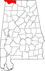 Map of Alabama showing Lauderdale County - Click on map for a greater detail.