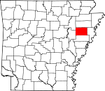 Map of Arkansas showing Cross County - Click on map for a greater detail.