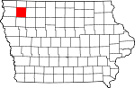 Map of Iowa showing O
