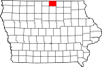 Map of Iowa showing Worth County - Click on map for a greater detail.
