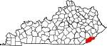 Map of Kentucky showing Harlan County - Click on map for a greater detail.