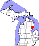 Map of Michigan showing Iosco County - Click on map for a greater detail.