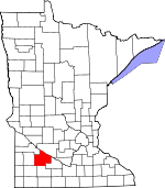 Map of Minnesota showing Redwood County - Click on map for a greater detail.