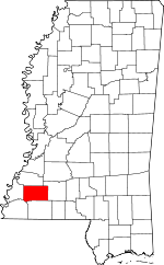 Map of Mississippi showing Franklin County - Click on map for a greater detail.