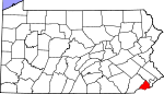 Map of Pennsylvania showing Delaware County - Click on map for a greater detail.