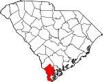 Map of South Carolina showing Jasper County - Click on map for a greater detail.
