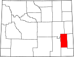 Map of Wyoming showing Platte County - Click on map for a greater detail.